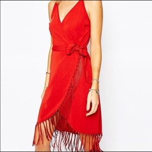 ASOS Red Wrap Dress w/Fringe
